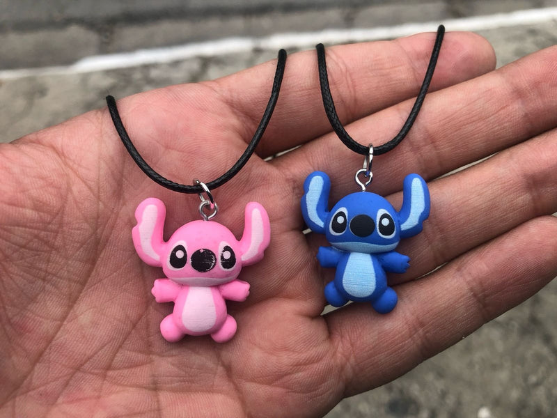 Kit 2 Colares Disney Lilo Stitch Azul E Rosa Anime Pingente Cor Rosa E Azul