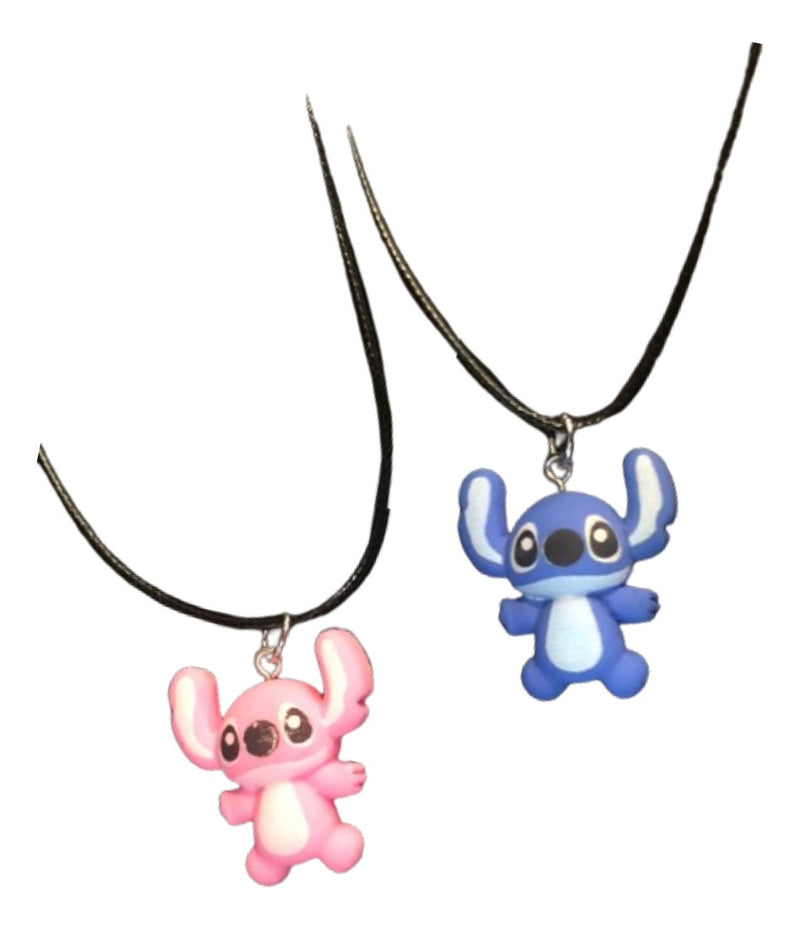 Kit 2 Colares Disney Lilo Stitch Azul E Rosa Anime Pingente Cor Rosa E Azul
