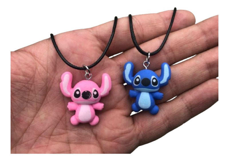 Kit 2 Colares Disney Lilo Stitch Azul E Rosa Anime Pingente Cor Rosa E Azul