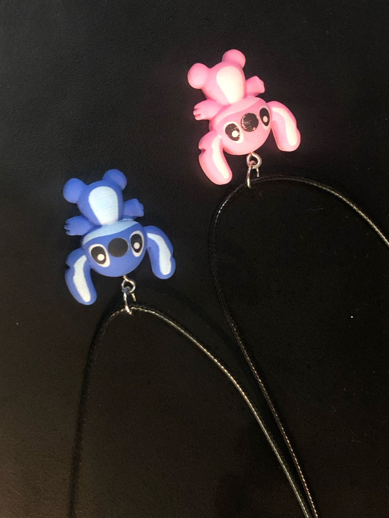 Kit 2 Colares Disney Lilo Stitch Azul E Rosa Anime Pingente Cor Rosa E Azul