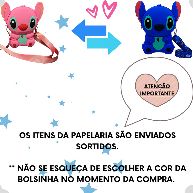 Kit Papelaria Fofa Stitch Criativo Escolar Bolsinha Infantil